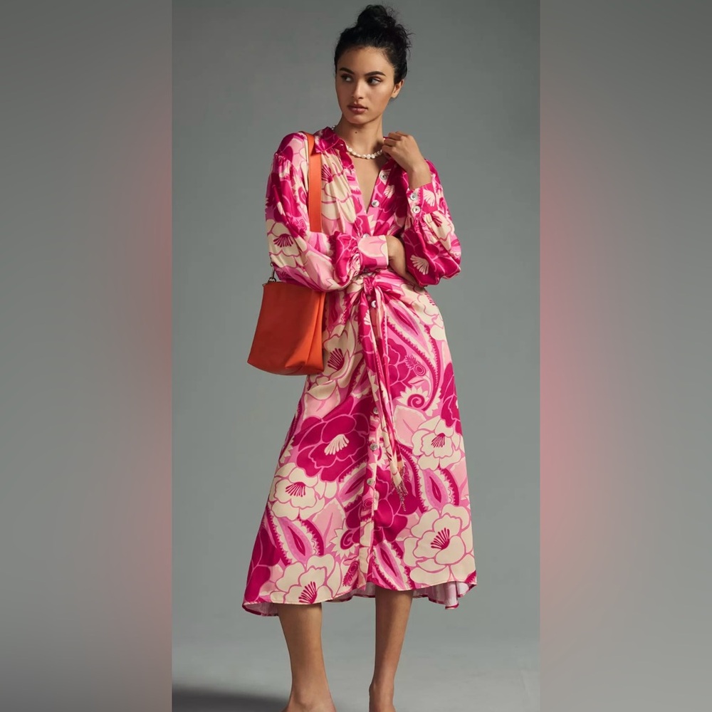 FARM Rio Tropical Groove Shirt Dress in Pink Size S